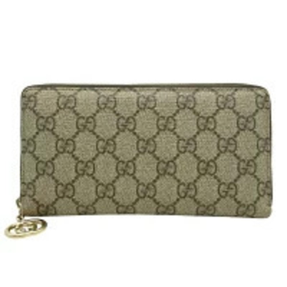 GUCCI GG Supreme Zip Around Wallet Round Zipper Long Beige Brown Canvas